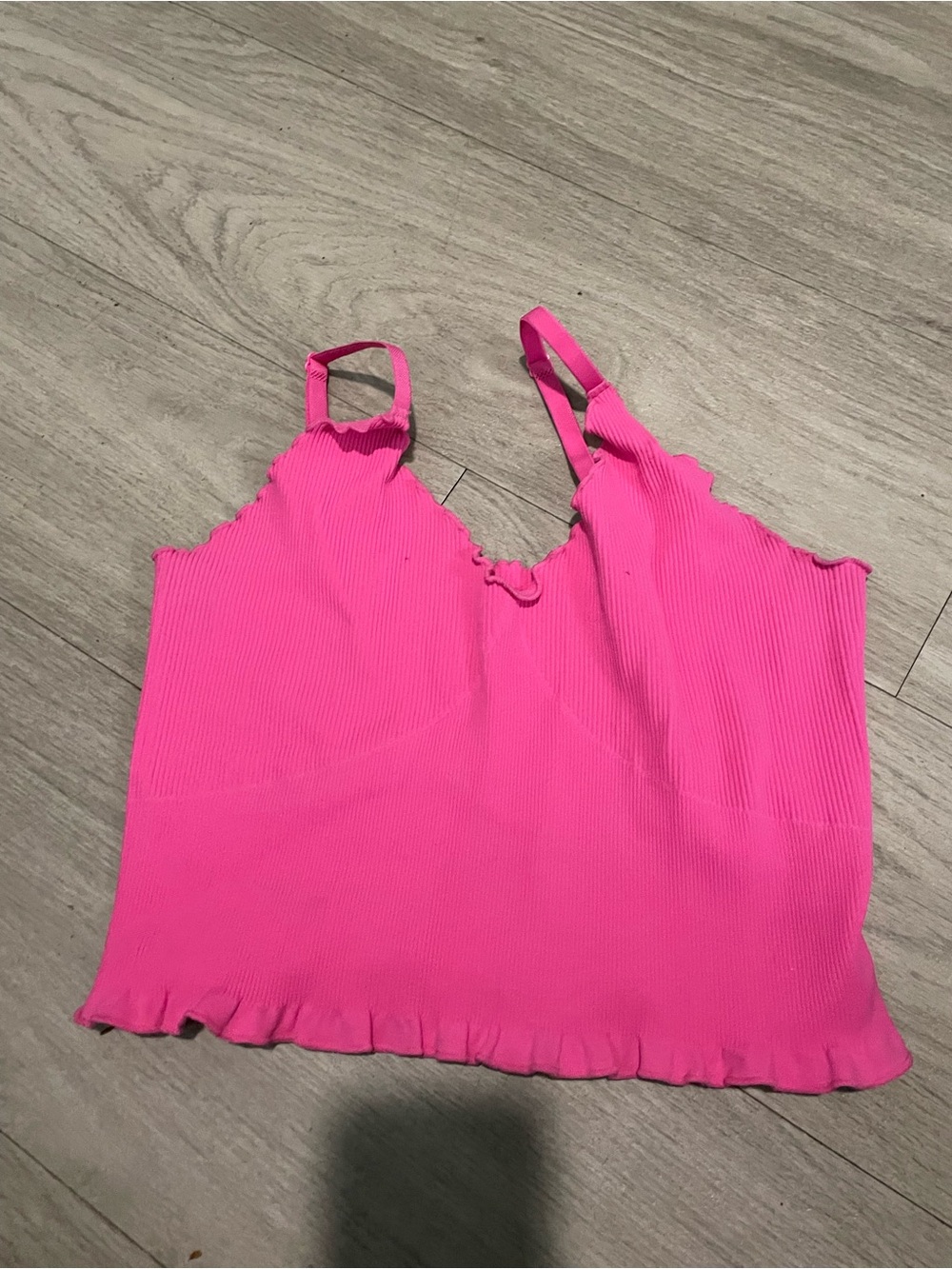 Ribbed Pink Lettuce-Edge Crop Cami - Women's